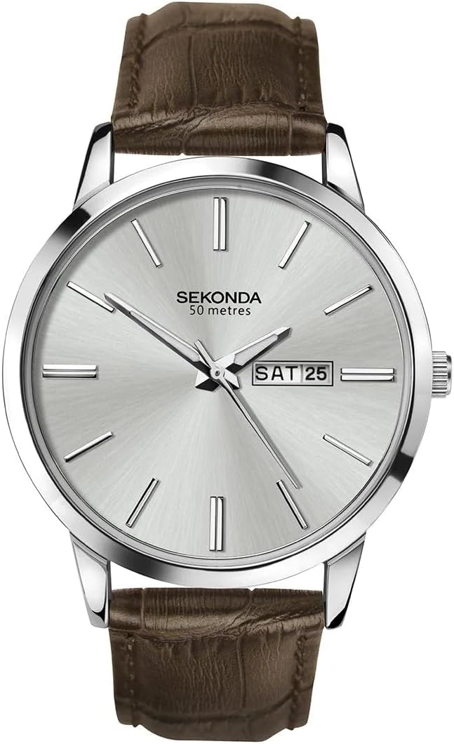 Sekonda Mens Watch with Silver Dial and Brown Leather Strap 1661