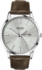 Sekonda Mens Watch with Silver Dial and Brown Leather Strap 1661