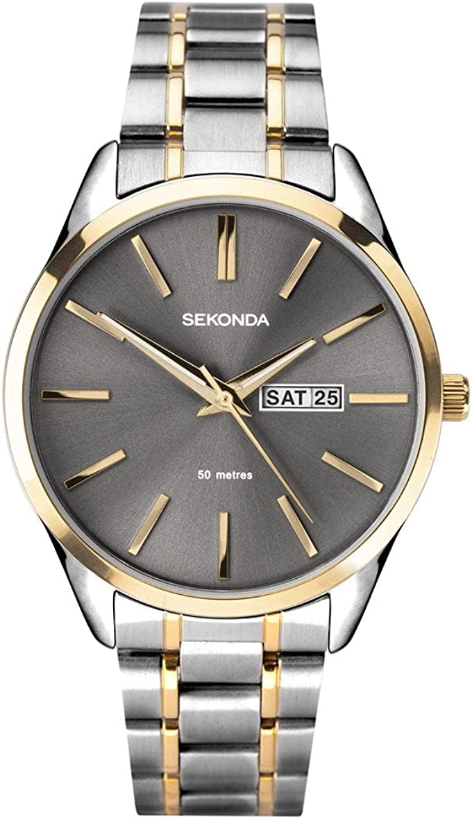 Sekonda Mens Watch with Grey Sunray Dial and Two Tone Bracelet 1706