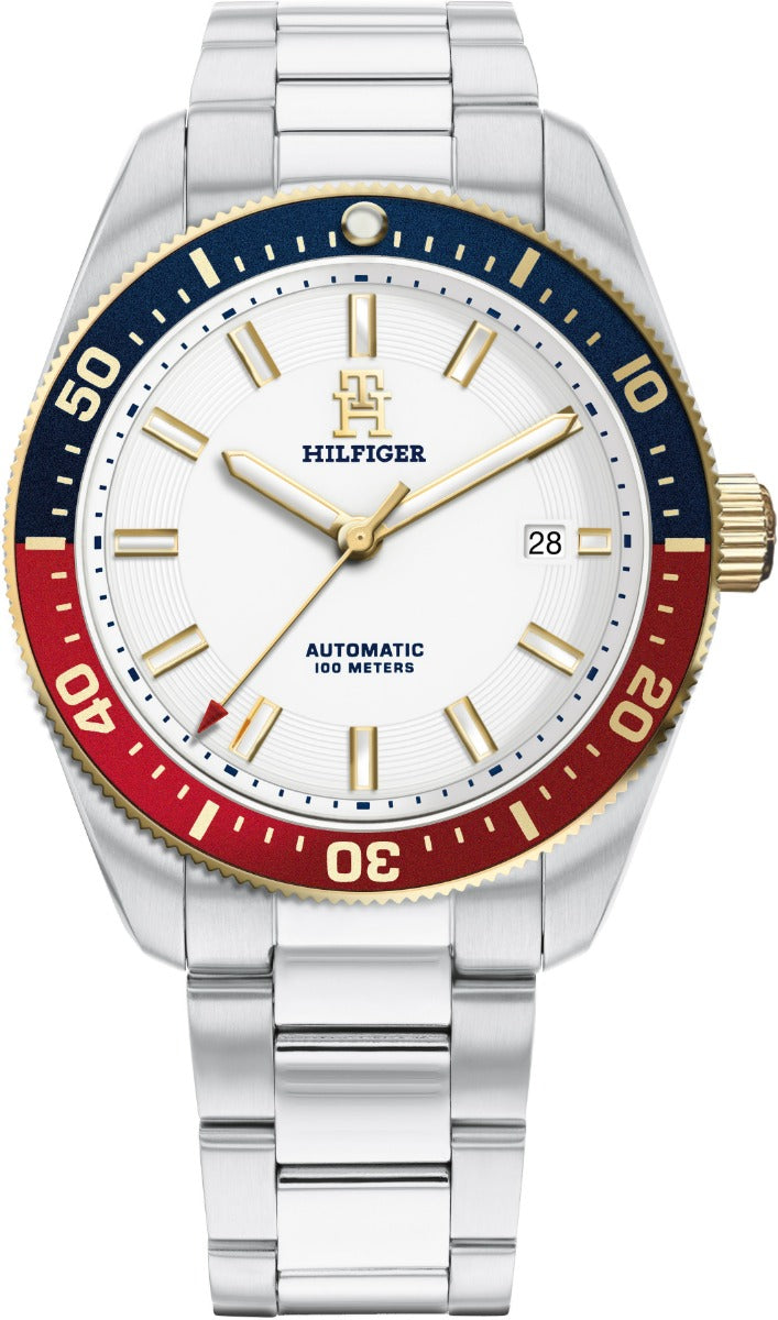 Clustog Awtomatig Tommy Hilfiger TH 85 i Ddynion gyda Deial Gwyn 1710551