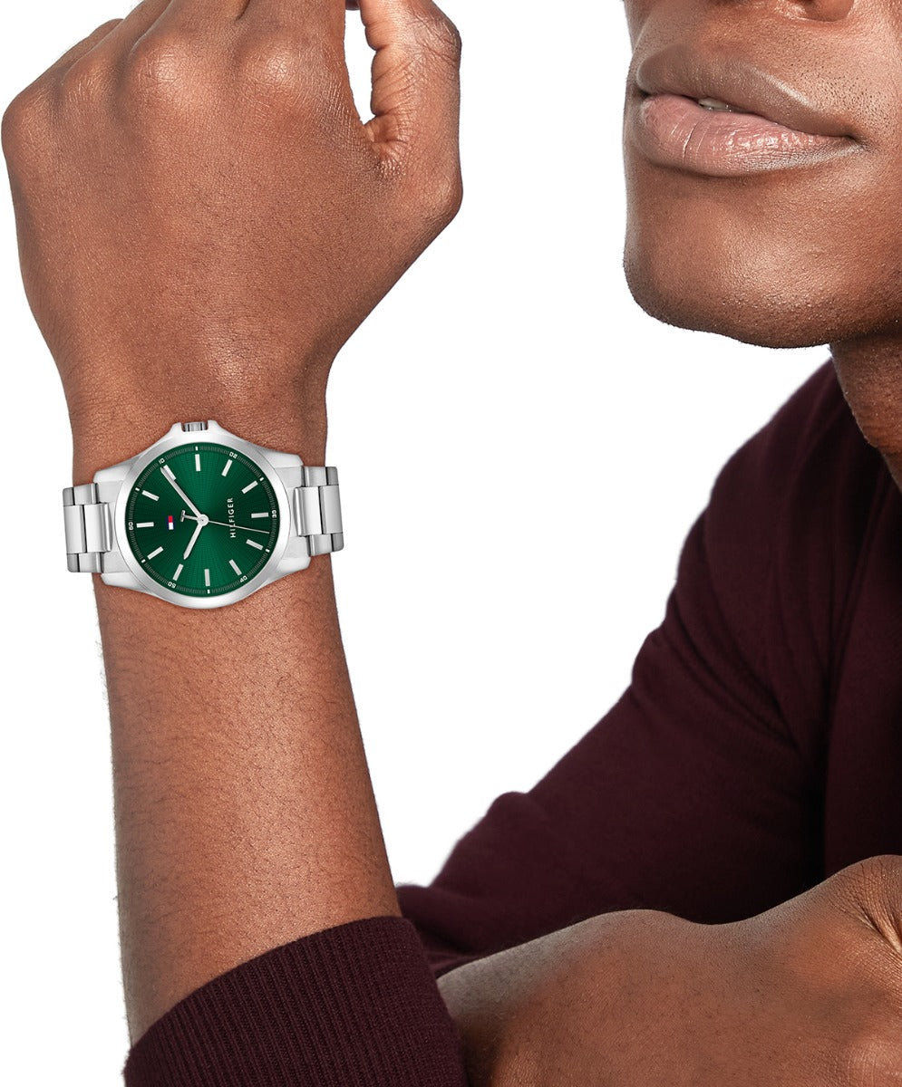 Tommy Hilfiger Bruce Mens Watch with Green Dial and Silver Strap 1710672