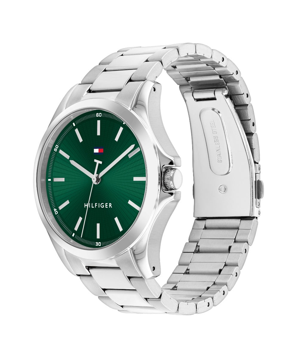 Tommy Hilfiger Bruce Mens Watch with Green Dial and Silver Strap 1710672