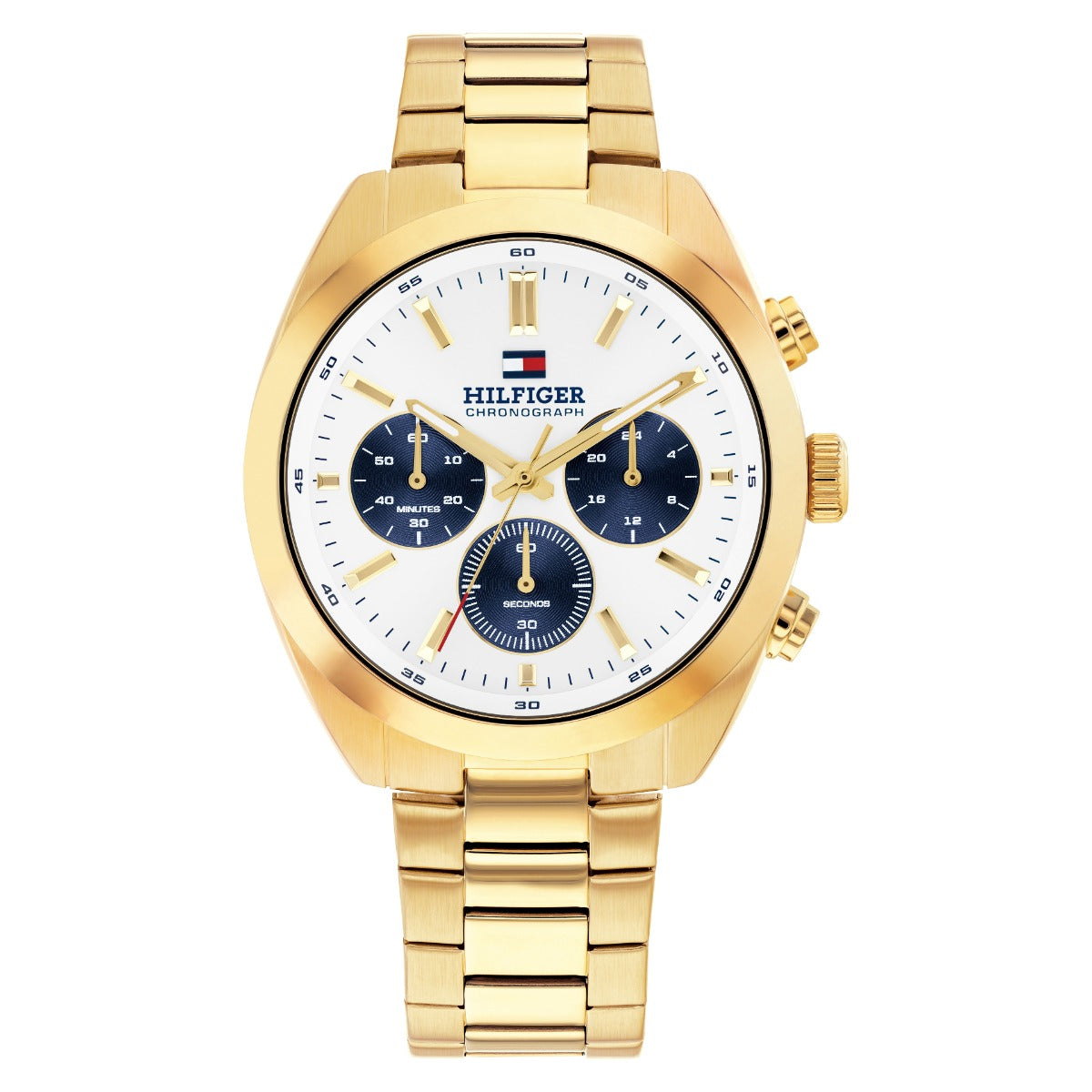 Clust Tommy Hilfiger Hudson i Ddynion gyda Deial Gwyn a Strap Aur 1710723