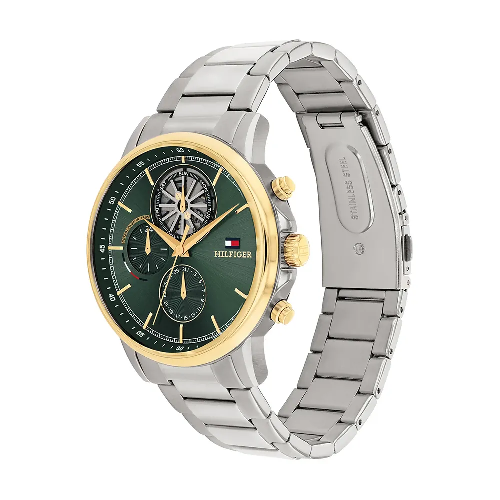 Tommy Hilfiger Stewart Mens Watch with Green Dial and Silver Bracelet 1710735