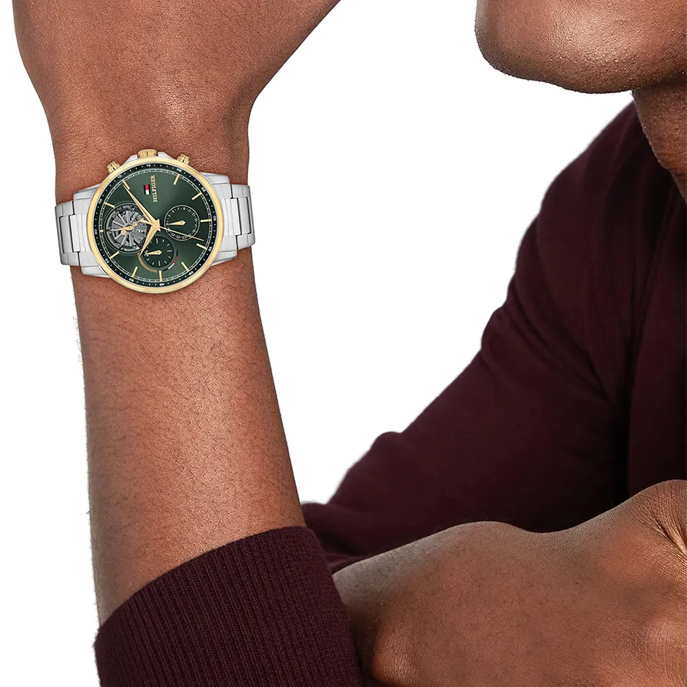 Tommy Hilfiger Stewart Mens Watch with Green Dial and Silver Bracelet 1710735