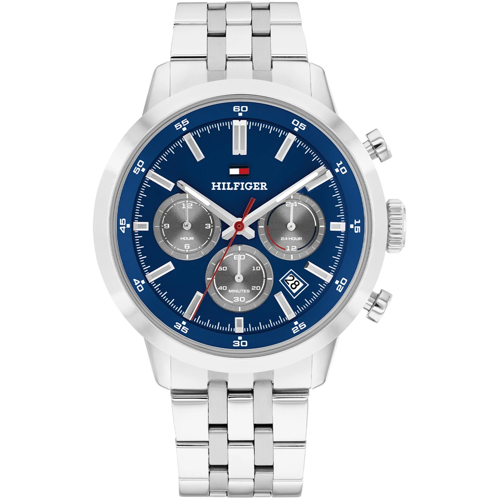Gwylio Dynion Tommy Hilfiger Kent gyda Deial Glas a Strap Arian 1710753