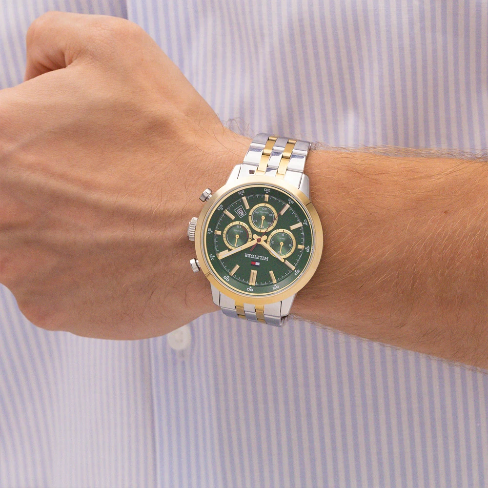 Tommy Hilfiger Kent Mens Watch with Green Dial and Two Tone Strap 1710754