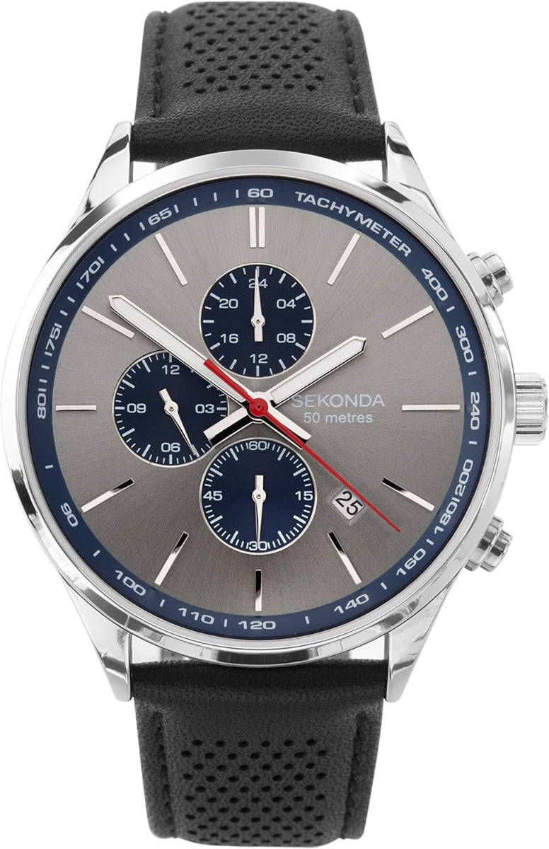 Sekonda Mens Watch with Grey Dial and Black Leather Strap 1711