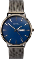 Gwylio Dynion Sekonda gyda Deial Glas a Strap Milanese Gunmetal 1728