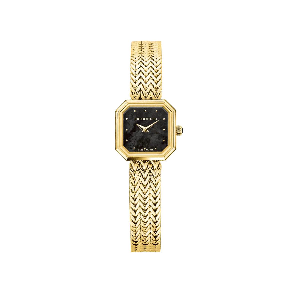 Herbelin Octogone Ladies Watch with Black Dial and Gold Bracelet 17436BP49