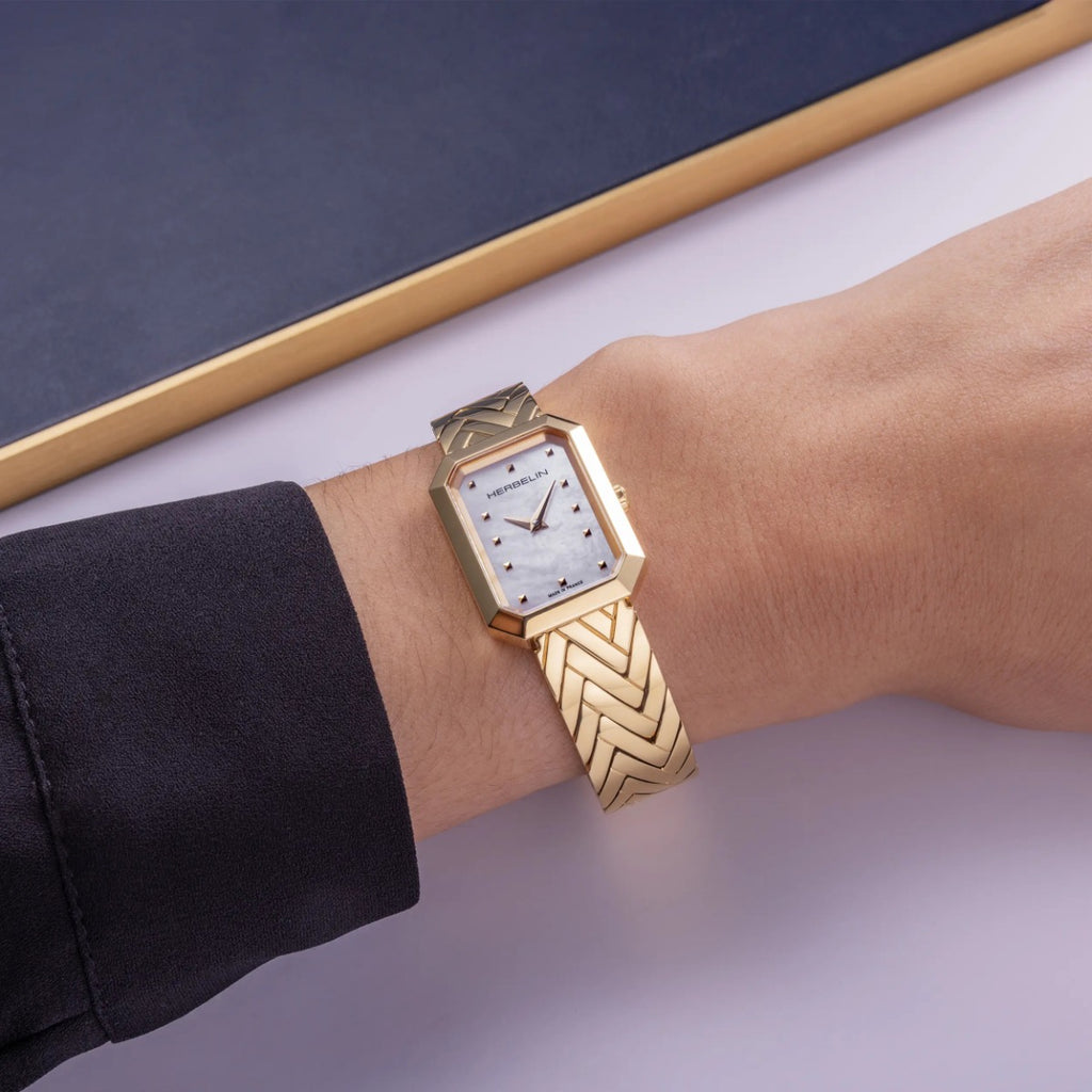 Herbelin Octogone Ladies Watch with Mother of Pearl Dial and Gold Bracelet 17446BP19