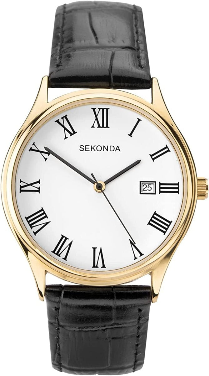 Sekonda Mens Watch with White Dial and Black Leather Strap 1778