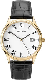 Sekonda Mens Watch with White Dial and Black Leather Strap 1778
