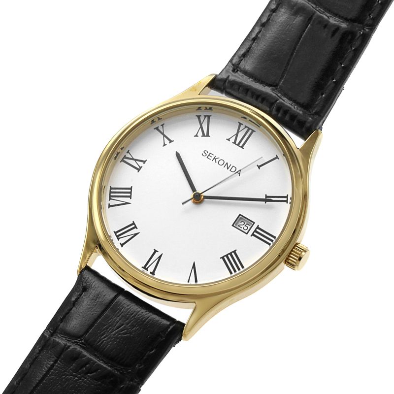 Sekonda Mens Watch with White Dial and Black Leather Strap 1778