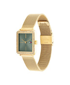 Tommy Hilfiger Tea Tank Ladies Watch with Green Dial and Gold Strap 1782791