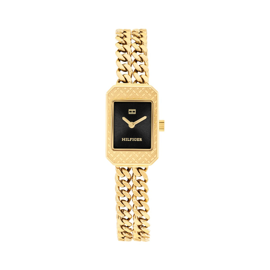 Gwylio Merched Tommy Hilfiger Sarah gyda Deial Du a Strap Aur 1782842