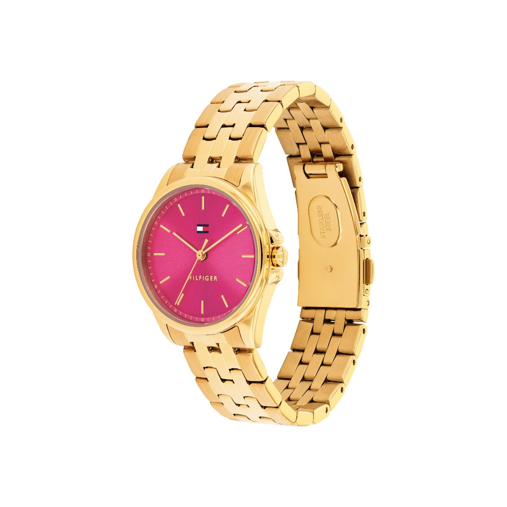 Tommy Hilfiger Jade Ladies Watch with Pink Dial and Gold Strap 1782854