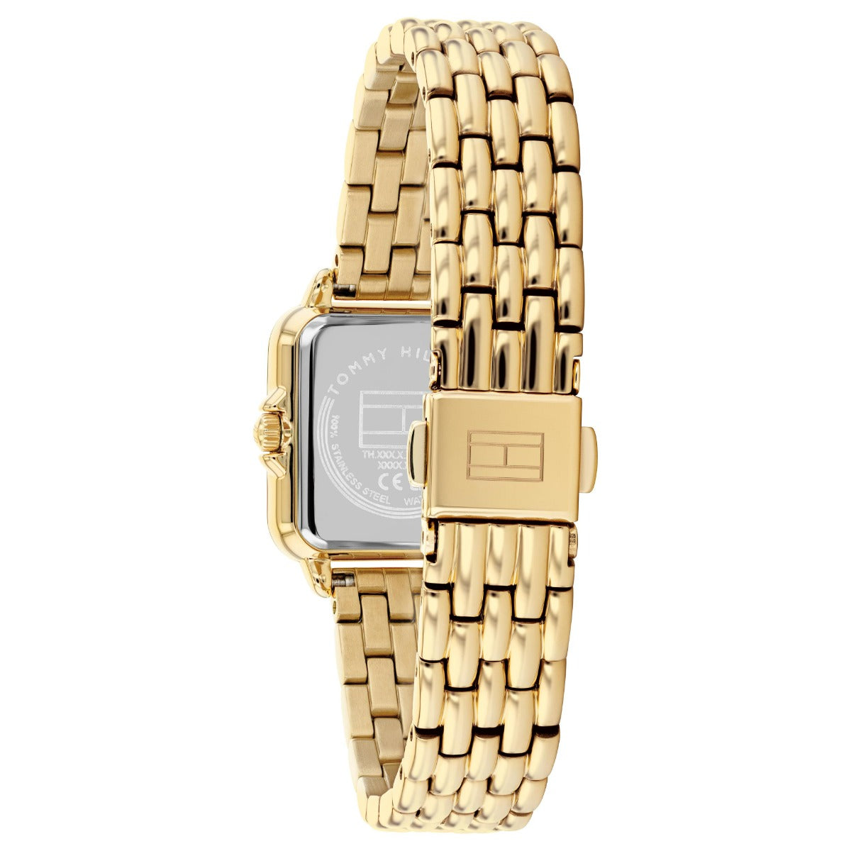 Tommy Hilfiger Mia Gwylio Merched gyda Deial Gwyrdd a Strap Aur 1782858