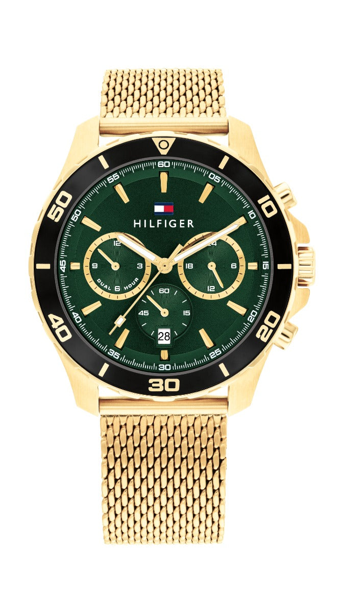 Gwylio Dynion Tommy Hilfiger Jordan gyda Deial Gwyrdd 1792093