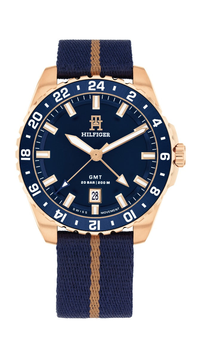 Gwylio GMT Tommy Hilfiger TH 85 i Ddynion gyda Deial Glas 1792130
