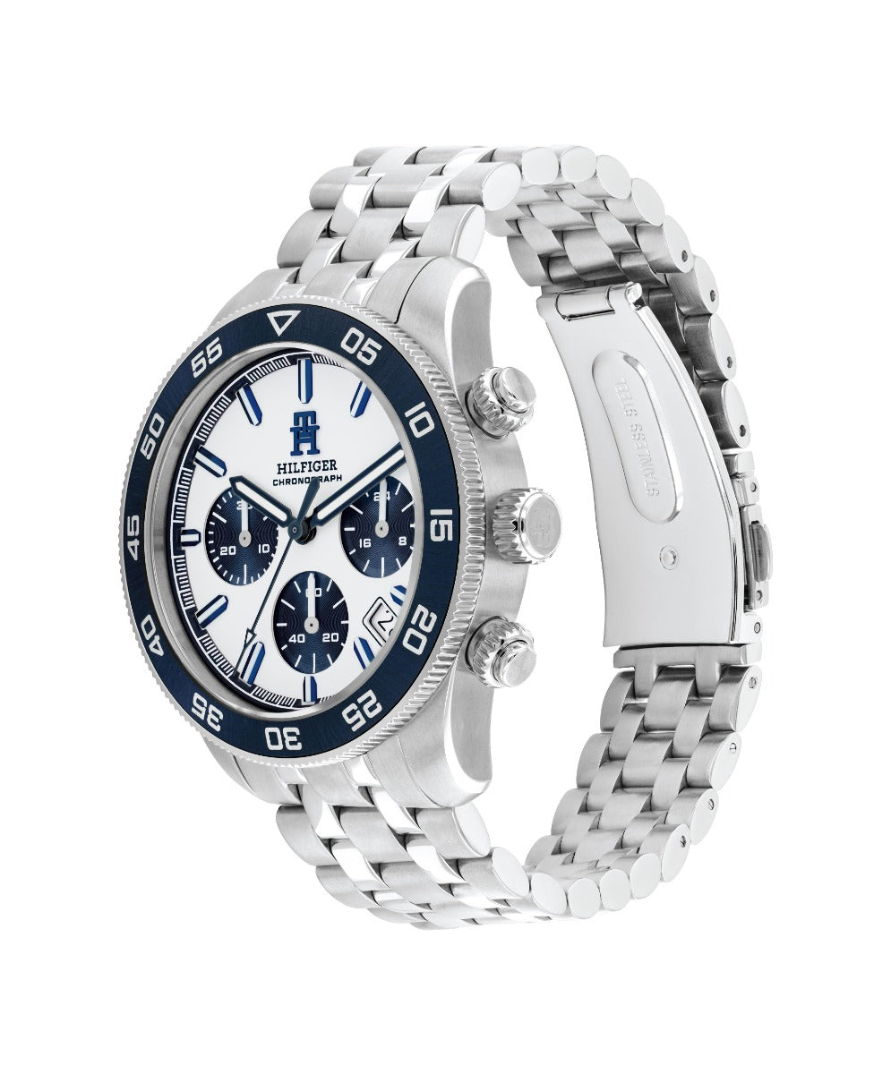 Gwylio Cronograff Dynion Tommy Hilfiger TH 85 gyda Deial Gwyn 1792157