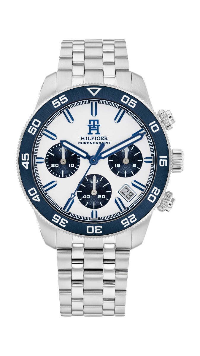 Gwylio Cronograff Dynion Tommy Hilfiger TH 85 gyda Deial Gwyn 1792157
