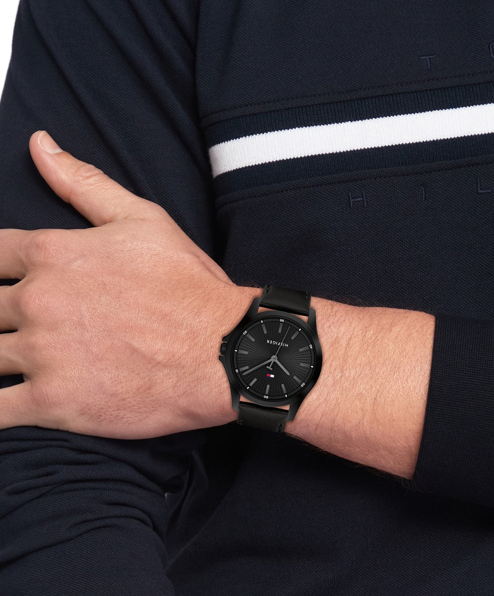 Tommy Hilfiger Bruce Mens Watch with Black Dial and Black Strap 1792190