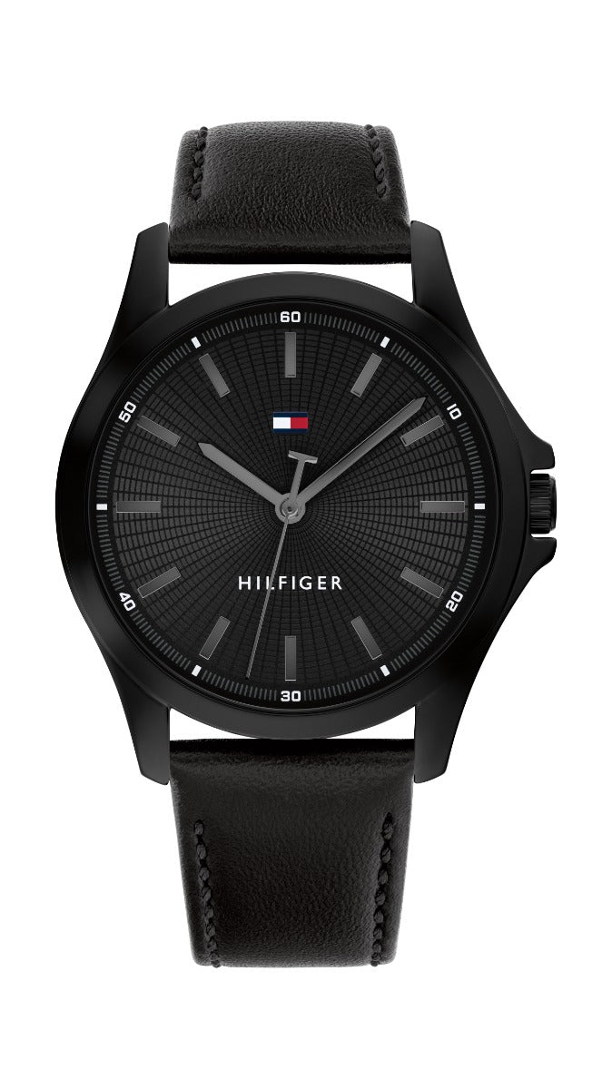 Gwylio Dynion Tommy Hilfiger Bruce gyda Deial Ddu a Strap Ddu 1792190
