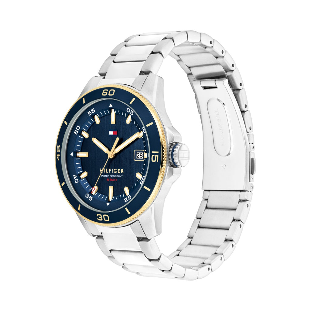 Gwylio Dynion Tommy Hilfiger Remy gyda Deial Glas a Strap Arian 1792229