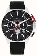 Cloc Mewn Tommy Hilfiger Bank i Ddynion gyda Deial Du a Strap Ddu 1792258