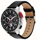 Cloc Mewn Tommy Hilfiger Bank i Ddynion gyda Deial Du a Strap Ddu 1792258