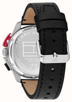 Cloc Mewn Tommy Hilfiger Bank i Ddynion gyda Deial Du a Strap Ddu 1792258