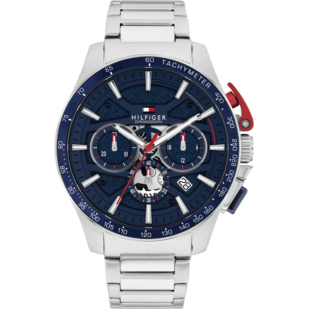 Gwylio Dynion Tommy Hilfiger Bank gyda Deial Glas a Strap Arian 1792261