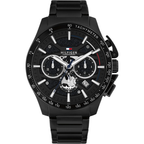Tommy Hilfiger Bank Gwylio i Ddynion gyda Deial Du a Strap Ddu 1792262