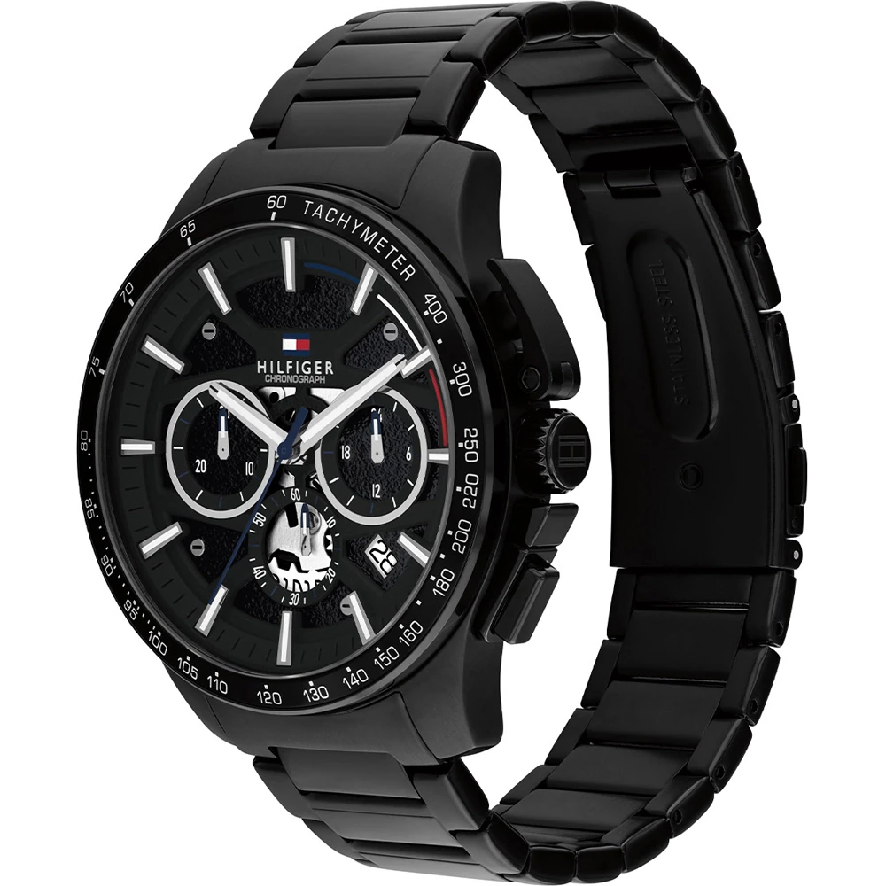 Tommy Hilfiger Bank Gwylio i Ddynion gyda Deial Du a Strap Ddu 1792262