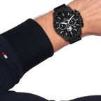 Tommy Hilfiger Bank Gwylio i Ddynion gyda Deial Du a Strap Ddu 1792262