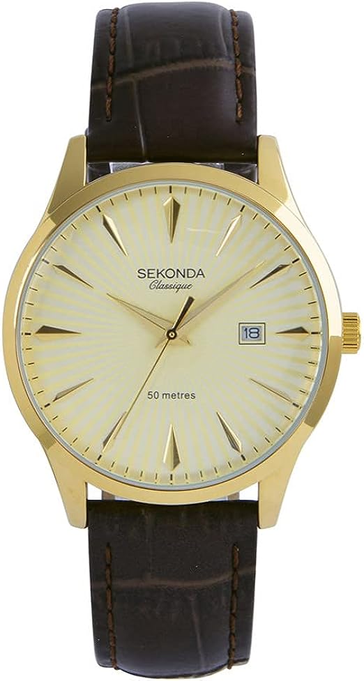 Sekonda Mens Watch with Champagne Dial and Brown Leather Strap 1811