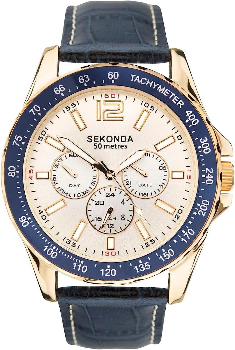 Sekonda Mens Watch with Champagne Dial and Blue Leather Strap 1832