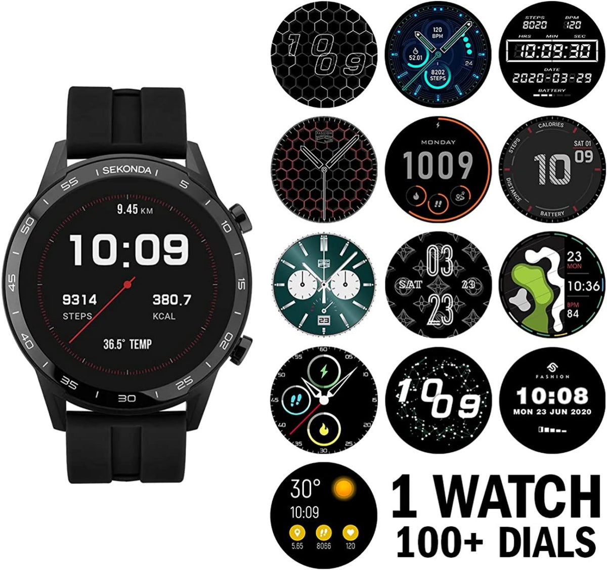 Sekonda Mens Smart Watch with Black Rubber Strap 1909