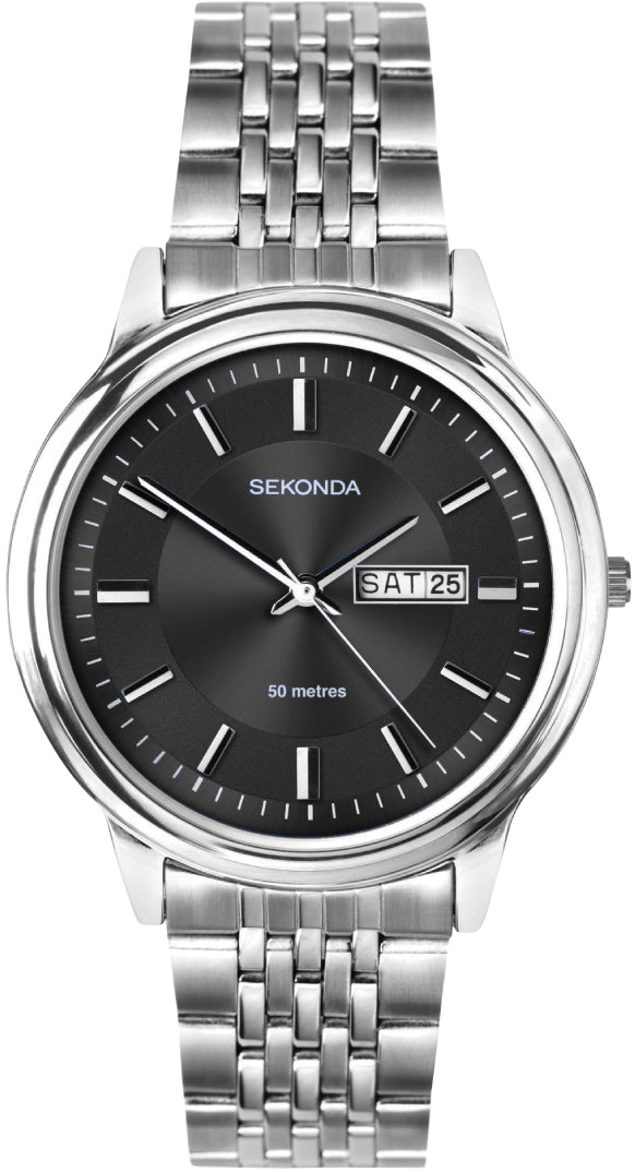 Sekonda Mens Watch with Black Dial and Silver Bracelet 1928