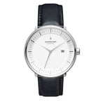 Nordgreen Philosopher Scandinavian Silver Men's Watch with Black Leather Strap