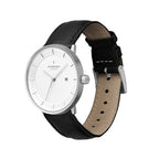 Nordgreen Philosopher Scandinavian Silver Men's Watch with Black Leather Strap
