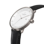 Nordgreen Philosopher Scandinavian Silver Men's Watch with Black Leather Strap