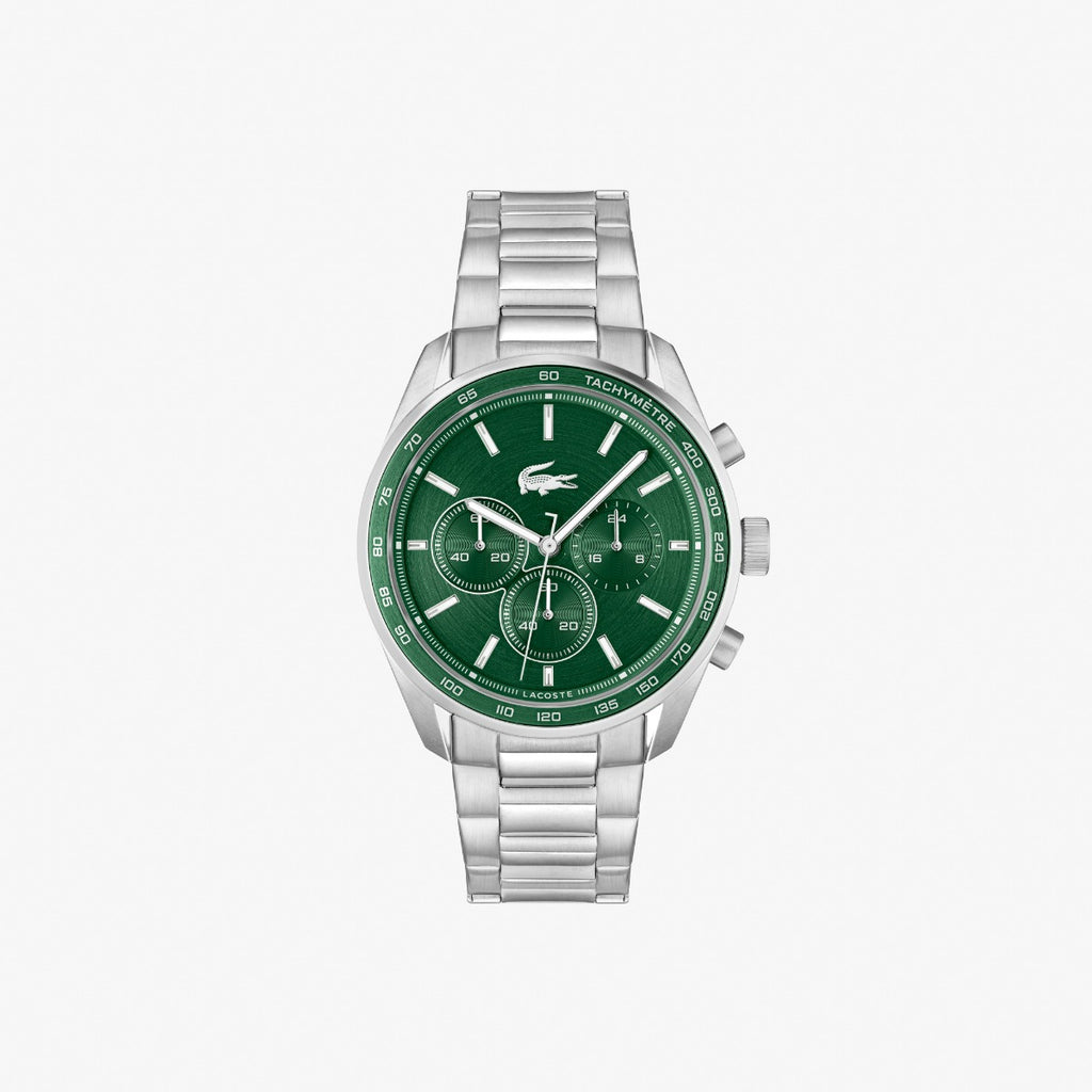 Lacoste Boston Mens Chronograph Watch with Green Dial and Silver Bracelet 2011346