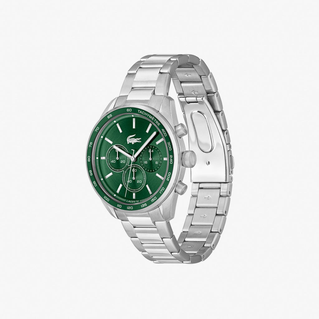 Lacoste Boston Mens Chronograph Watch with Green Dial and Silver Bracelet 2011346