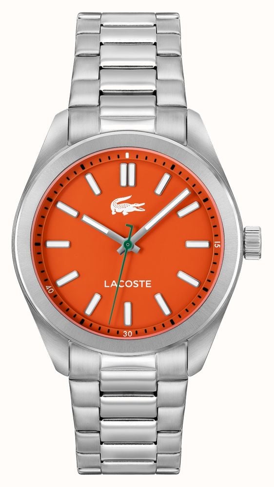 Gwylfa i Ddynion Lacoste Monceau gydag Wyneb Oren a Strap Arian 2011353