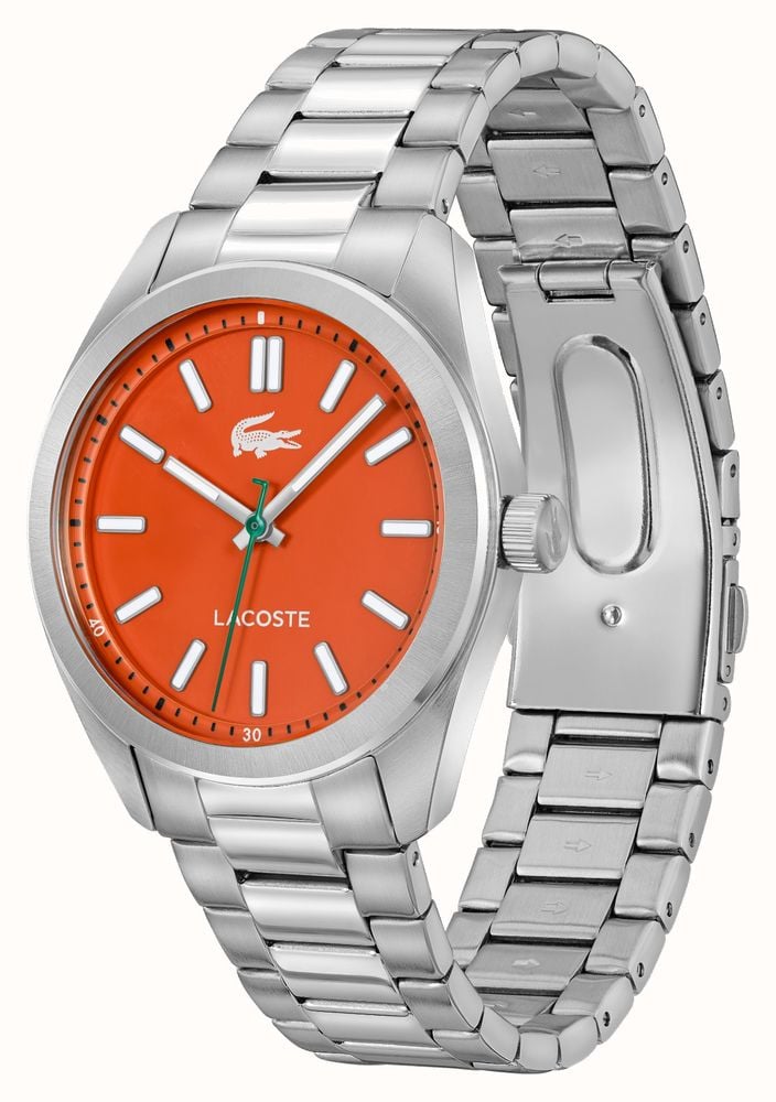 Gwylfa i Ddynion Lacoste Monceau gydag Wyneb Oren a Strap Arian 2011353