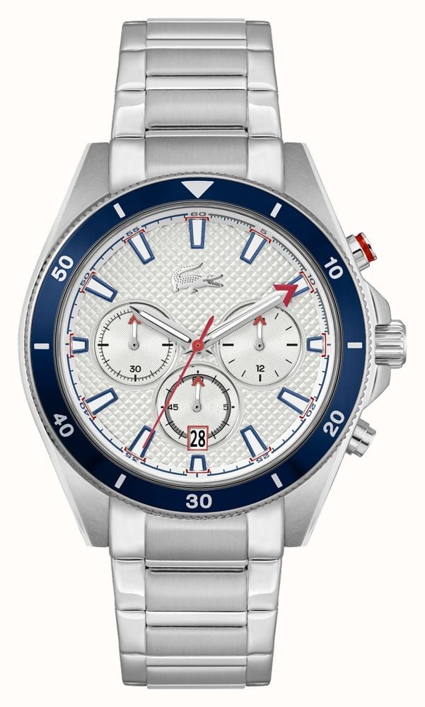 Lacoste Mainsail Mens Chronograph Watch with Silver Dial and Silver Strap 2011360