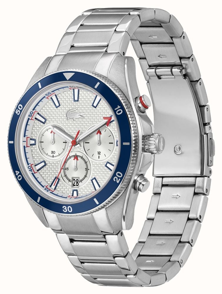 Lacoste Mainsail Mens Chronograph Watch with Silver Dial and Silver Strap 2011360