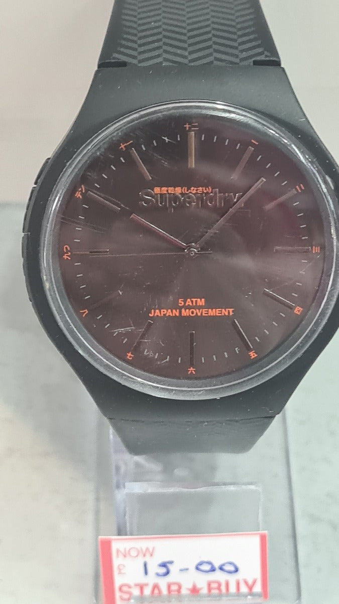 Superdry Mens Watch with Black Dial and Black Silicone Strap SYG184EE